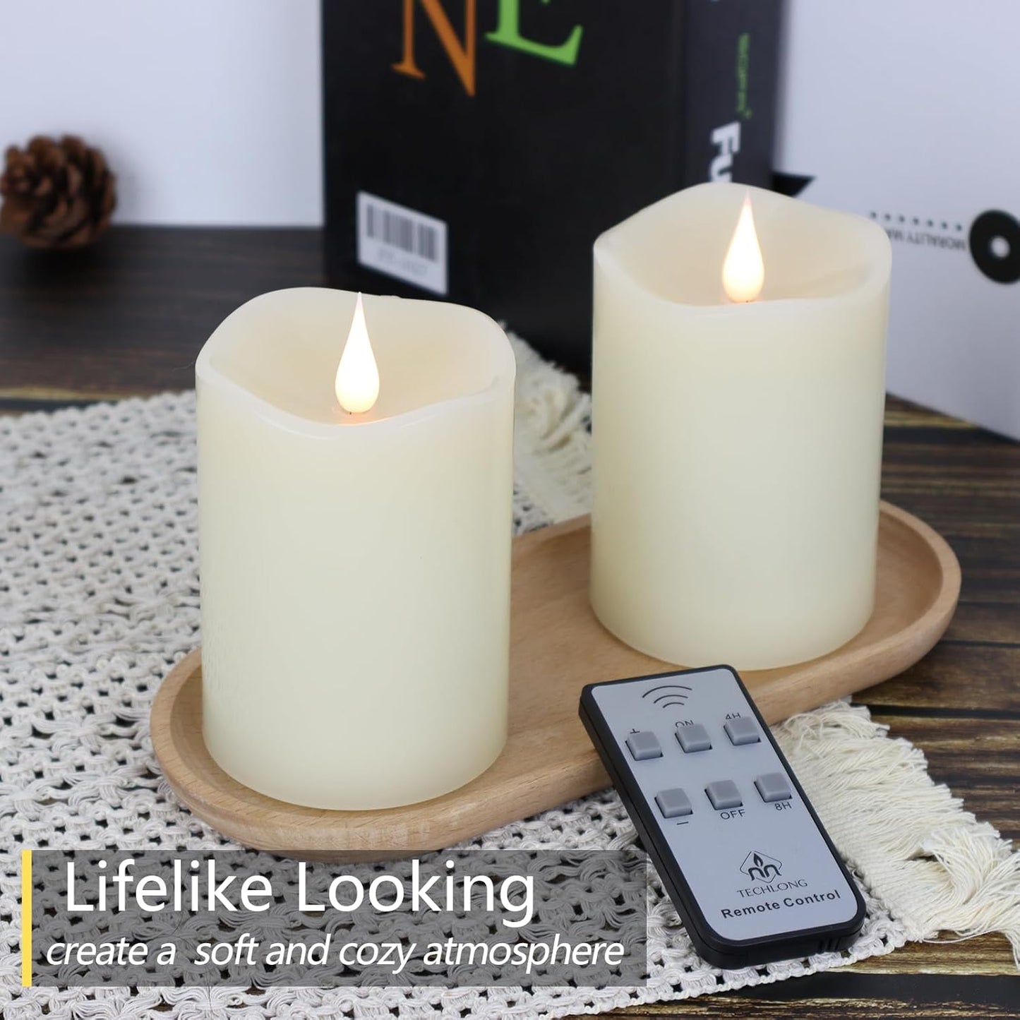 Flameless Candles Battery Operated with Remote Timer, 3D Moving Flame Flickering, Last 600+ Hours Battery Candles, 3" x 4" Ivory Real Wax Electric LED Candle for Wedding Party, Set of 2