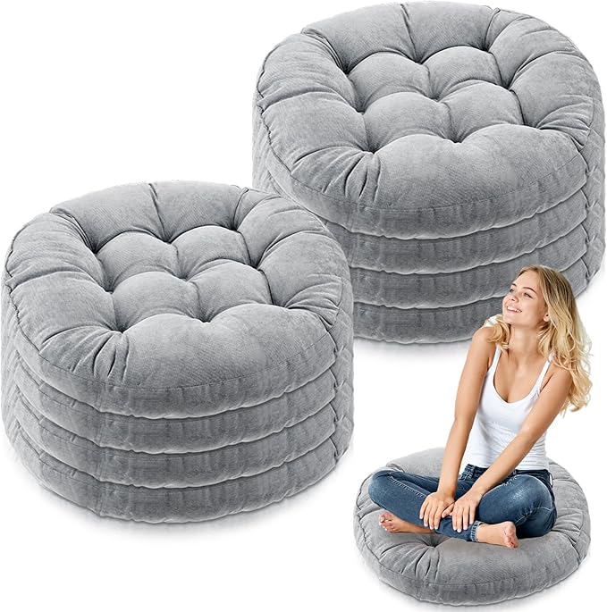 Jerify 8 Pcs Floor Pillow Cushions Large Round Square Large Meditation Floor Pillow for Classroom Adult Meditation Picnic Party Seating Learning Daycare School (Round,Light Gray)