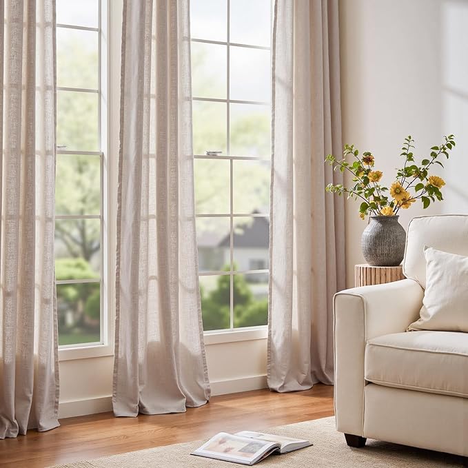 jinchan Extra Wide 100 Inch Linen Curtain for Patio Sliding Glass Door Room Divider Farmhouse Grommet Top Light Filtering Window Drape for Bedroom Floor to Ceiling Window 100x108 Taupe 1 Panel