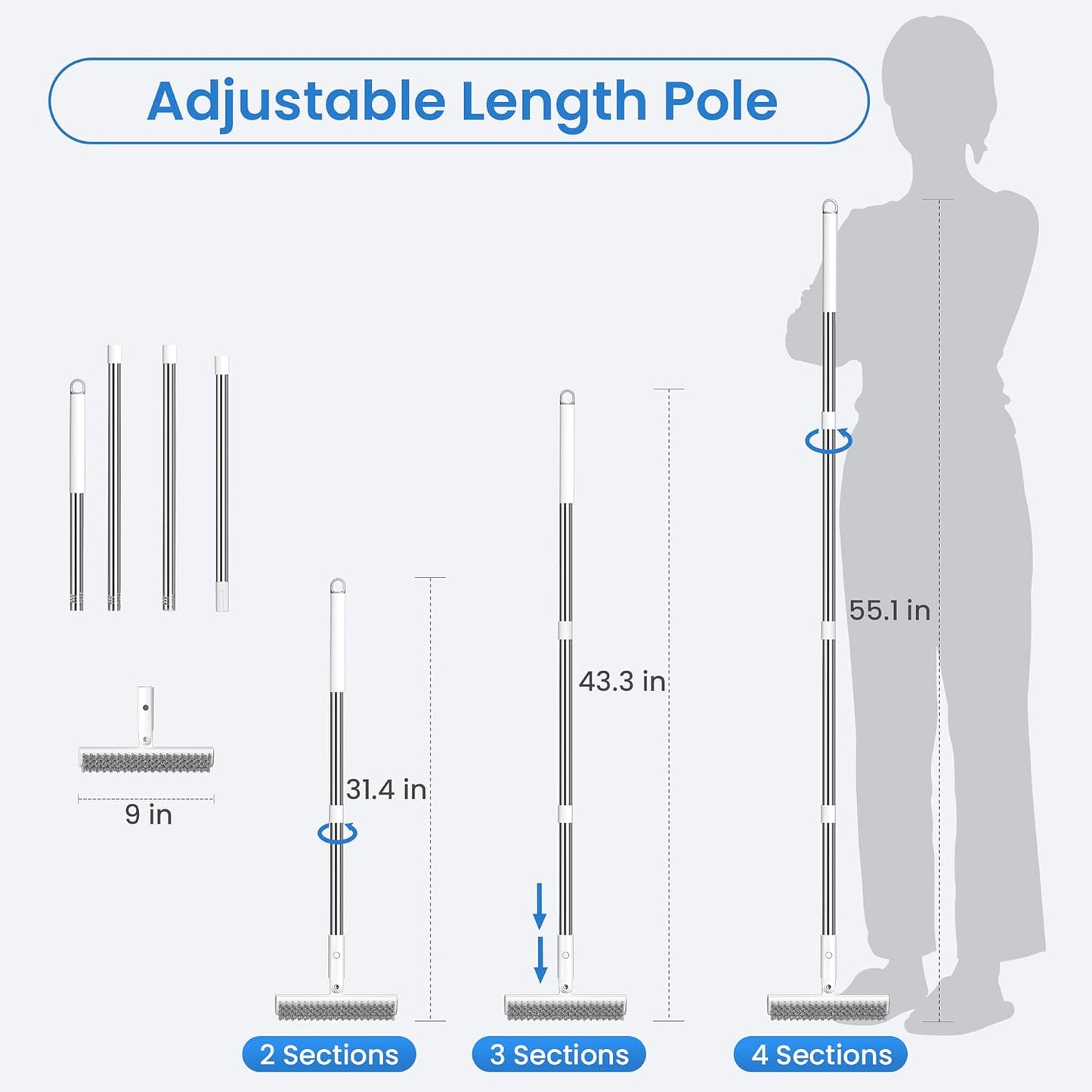 Floor Scrub Brush and Grout Brush with Long Handle–Deck Brushes for Scrubbing Heavy Duty, Stiff Bristles for Outdoor, Patio, Shower, Garage, Tile and Concrete Floor Cleaning 55 inches