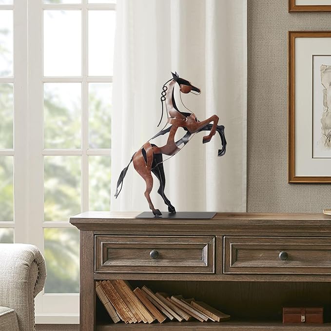 SunBlogs Art Metal Horse Statue Décor, Handmade & Hand-Painted Modern Western Horse Decoration, Rustic Iron Sculpture Gifts for Home Office for Horse Lovers (Brown)