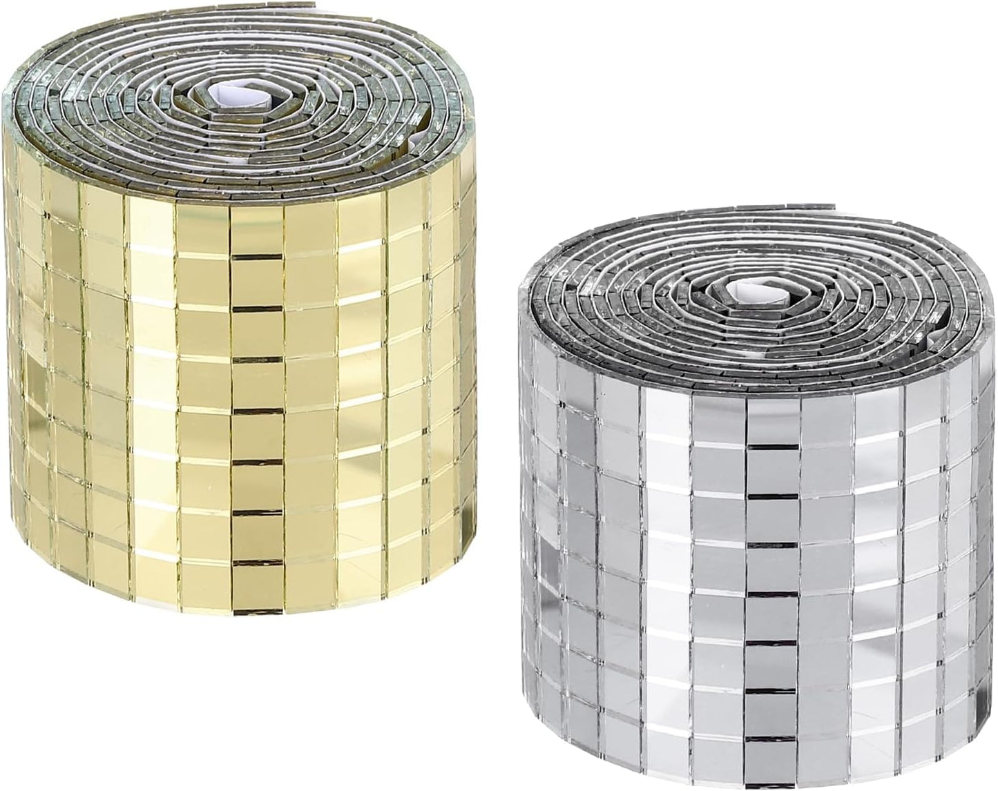 MECCANIXITY Self Adhesive Glass Mirror Mosaic Tiles 3200 Pcs 5 x 5 mm Disco Tiles for Craft Decoration Glass Mirror Disco Ball 2 Rolls (Gold/Silver)