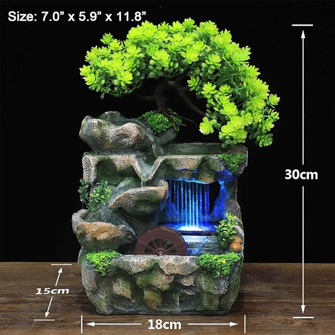 Rockery Stream Tabletop Fountain, Zen Meditation Indoor Waterfall Feature with Automatic Pump and Switch, Desktop Fountain for Home Office Bedroom Decoration (D)
