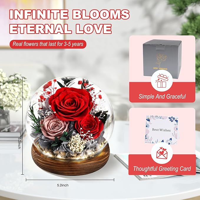Gifts for Mom Grandmas Birthday Gifts for Women Flowers for Delivery Prime Preserved Fresh Flowers in Glass Dome Forever Real Eternal Roses Mother Days Anniversary for Sister Daughter Wife Girlfriend