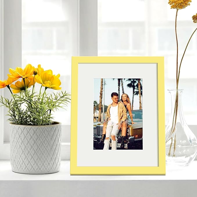 upsimples 8x10 Picture Frame, Display Pictures 5x7 with Mat or 8 x 10 Without, Wall Hanging Photo Frames, Yellow, 1 Pack