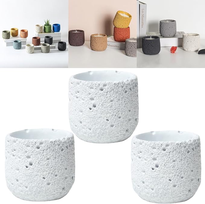 Cement Candle Container in White, Stylish and Durable, Empty Cup for Wax Pouring and Aromatherapy, Perfect for Home Décor and Gifts, 3pc