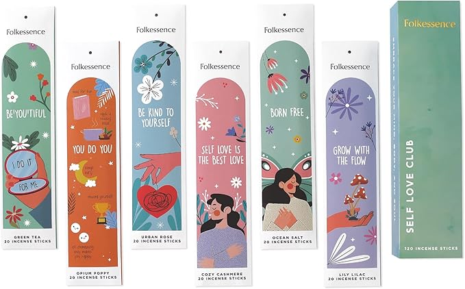 Folkulture Incense Sticks (120 Sticks) | Set of 6 Premium Best Smelling Incense for Aromatherapy, Gifts for Women | No Charcoal, Organic, Non Toxic, 45 Min Burn time Green Tea, Rose Insence-Sticks