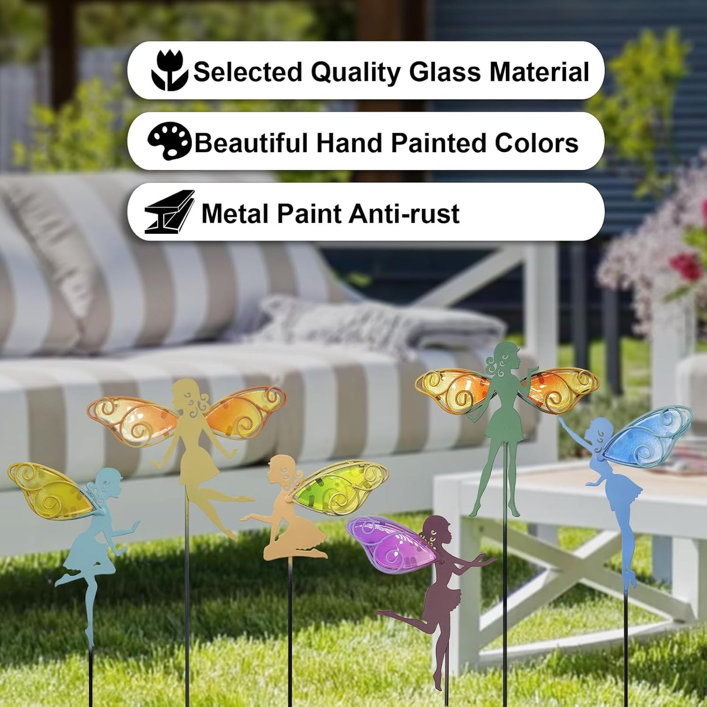 John's Studio Fairy Decorative Garden Stake - Outdoor Metal Pathway Decoration Dual Purpose Indoor Hanging Wall Decor for Garden Patio Yard Lawn Pathway Ornaments - 6PCS