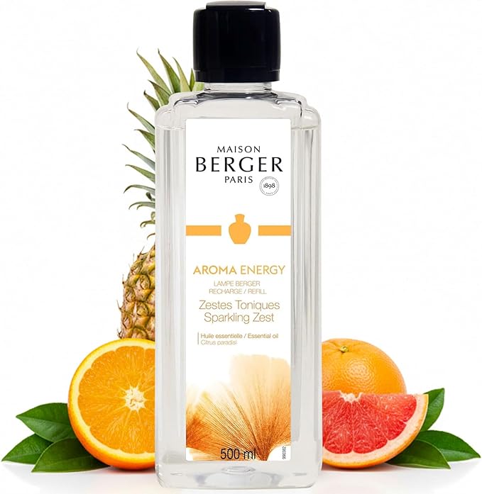 MAISON BERGER Sparkling Zest Lampe Berger Refill, 500 ml (16.9 fl oz), 2-in-1 Catalytic System, Neutralizes Odors and Diffuses Fragrance, Lemon, Orange, Grapefruit, Made in France
