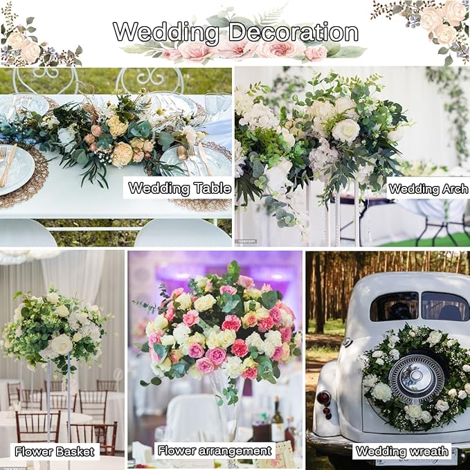 120 Pcs 6 Kinds Mixed Eucalyptus Leaves Stems Bulk Artificial Silver Dollar Leaves Picks Dried Eucalyptus Bundle Faux Spray for Wedding Vase Bouquet Decor (Eucalyptus Leaves Stems-120)