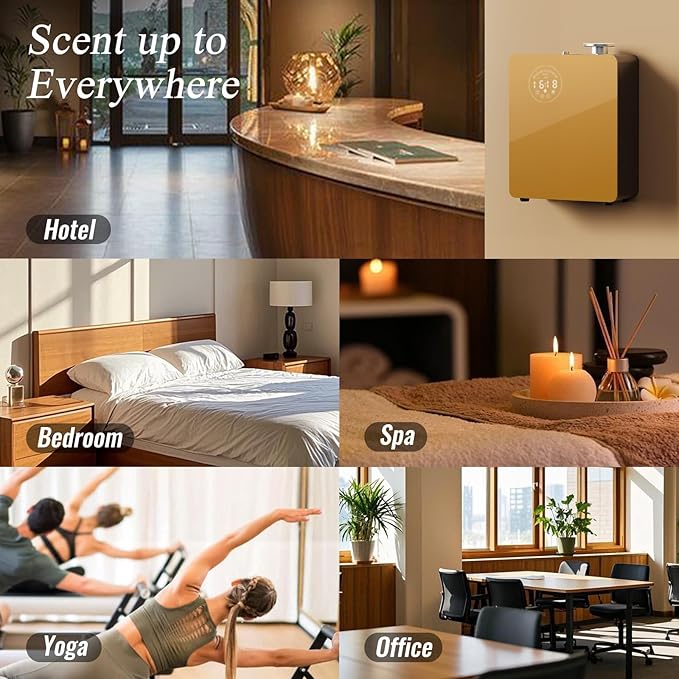 Smart Waterless HVAC Scent Diffuser for 3000 sq. ft.,Golden | Touch & Bluetooth control, metal body, dual HVAC/portable design for home & commercial large spaces