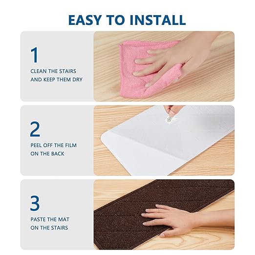 Stair Treads for Wooden Steps Indoor, 7 Pack 8" X 30" Non Slip Carpet Stair Treads with Reusable Adhesive for Kids Elders and Dogs, Surface Polyester TPR Backing Stair Rugs, Brown