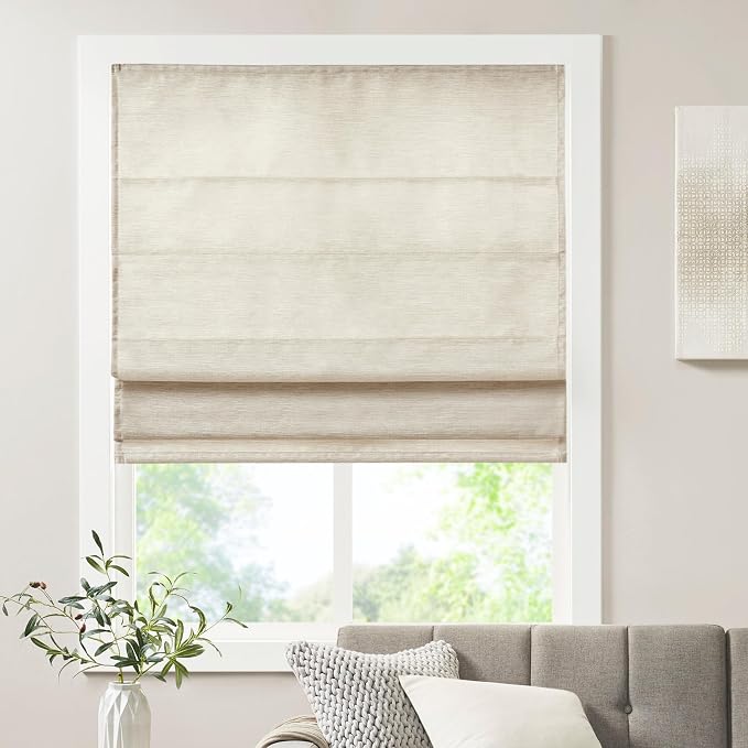 Madison Park Cordless Roman Shades Faux Silk Shade with Sheen 1-Panel Privacy, Room Darkening, Energy Efficient, Thermal Insulated Window Blind for Bedroom, Living Room Décor, 35"W x 64"H Como, Ivory
