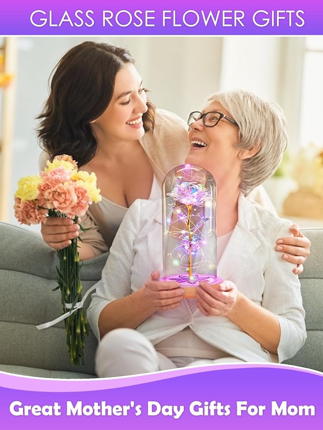 Beferr Mothers Day Rose Gifts for Mom Galaxy Glass Rose Preserved Forever Roses for Delivery Light Up Flowers in Glass Dome Anniversary Birthday Gifts for Women Grandma Wife Her Daughter Girlfriend