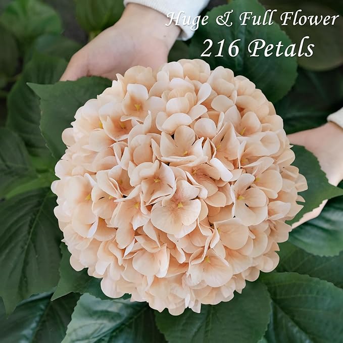 JINWOE Light Coffee Boho Silk Hydrangea Artificial Flowers, 4Pcs 22Inch Full Fake Artificial Hydrangeas with Stems for Bouquet Table Centerpieces Home Decoration Porch Outdoor