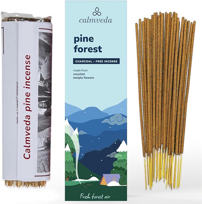 CALMVEDA Pinon Pine Incense Sticks - (80+ Pine Scented Sticks for Christmas Tree) Charcoal Free Natural Incense Non Toxic | Aroma of Fresh Needles & Woody Bark, Perfect Christmas Inscents