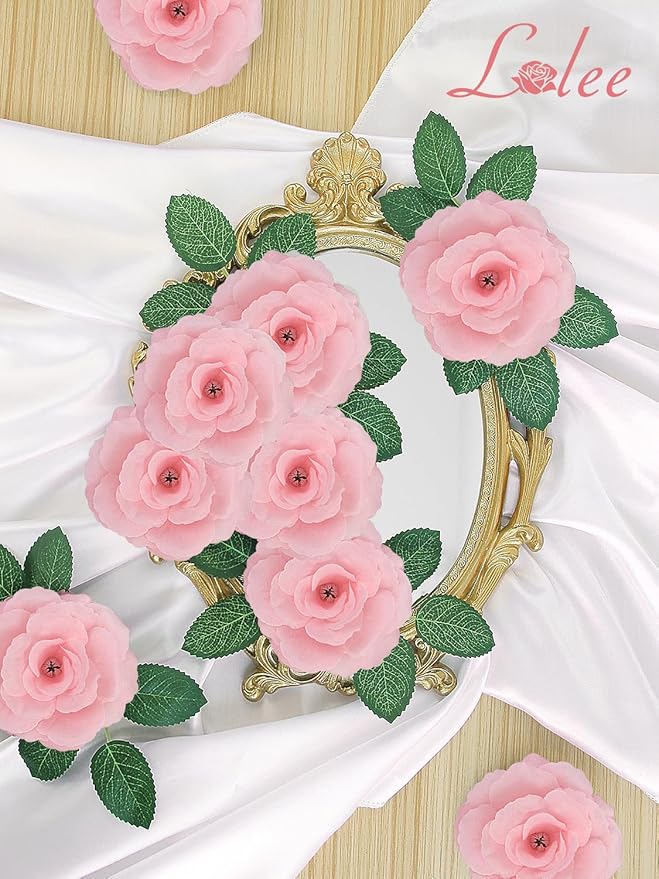 LELEE 108pcs Roses Head Flowers with Stem - Pink Artificial Flowers Rose Bulk - Silk Rose Fake Flower for Wedding Bouquet Valentine's Party Decor DIY Bridal Shower Centerpieces