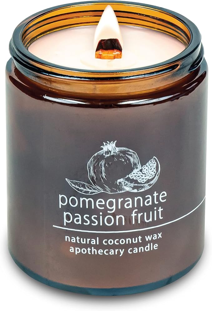 Hemlock Park Pomegranate Passion Fruit Apothecary Scented Candle | Crackling Wood Wick, Botanical Fragrance & Coconut Apricot Wax | Up to 60 Hour Burn Time | 8 oz | Made in USA