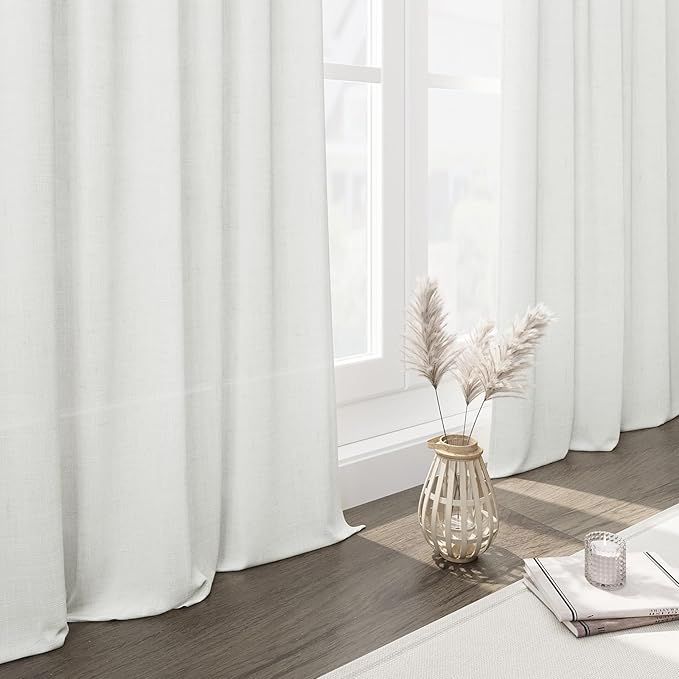 Linen Off White Curtains 120 inch Extra Long for Living Room Back Tab Light Filtering Semi Sheer Drapes Modern Farmhouse Coastal Decor Cotton Textured Curtain for Floor to Ceiling Window 10 FT