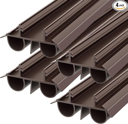 Lineshading 4 Pack Bottom Door Seal Exterior Plastic PVC 1 3/4" x 36" for Vinyl Concealed Kerf/Channel Fit Under Door Seal Strip for Weather Stripping Draft Stopper(Brown)