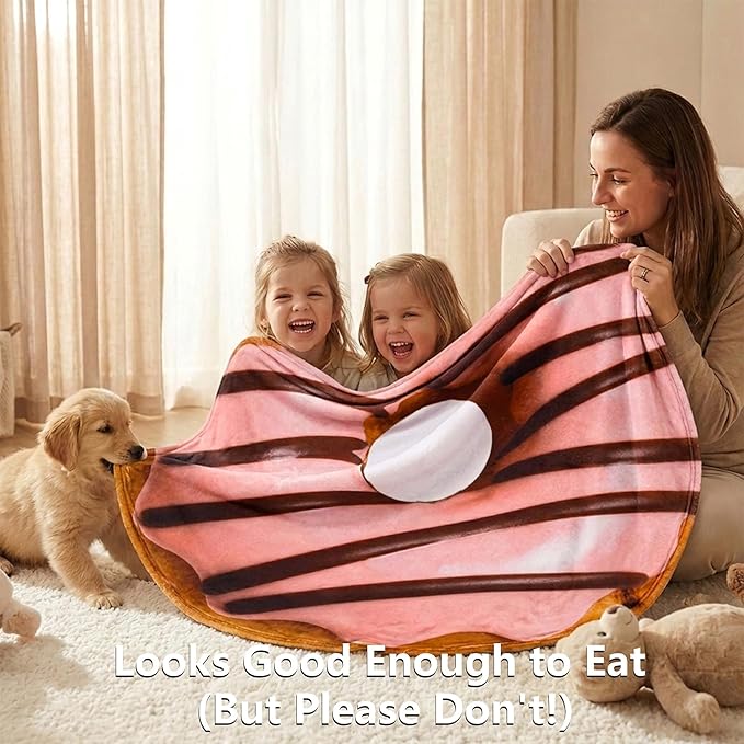 Vessia Pink and Brown Donuts Printed Throw Blanket, Realistic Funny Food Blanket for Adults and Kids, 300GSM Soft Throw for Couch, Sofa, Bed, Nice Home Decor for All Seasons, 60 inches