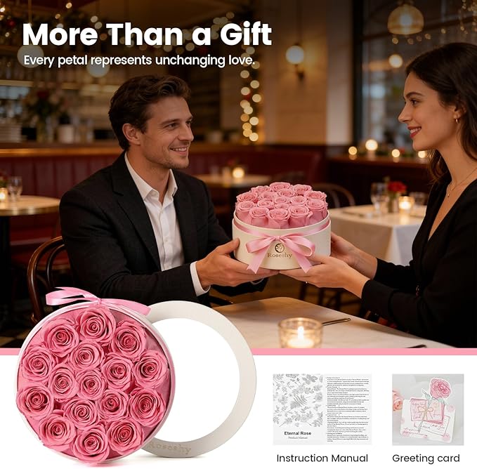 Mothers Day Flowers Roses Gifts for Mom,16pcs Pink Forever Preserved Roses in Round Gift Box,Mothers Day Delivery Prime Gifts-Roses Gifts for Women,Mom.