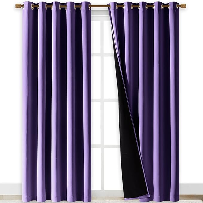 NICETOWN Lilac Purple Full Shade Curtain Panels, Pair of Energy Smart & Noise Blocking Out Blackout Drapes for Dining Room Window, Thermal Insulated Guest Room Lined Window Dressing, 70 x 84 inch