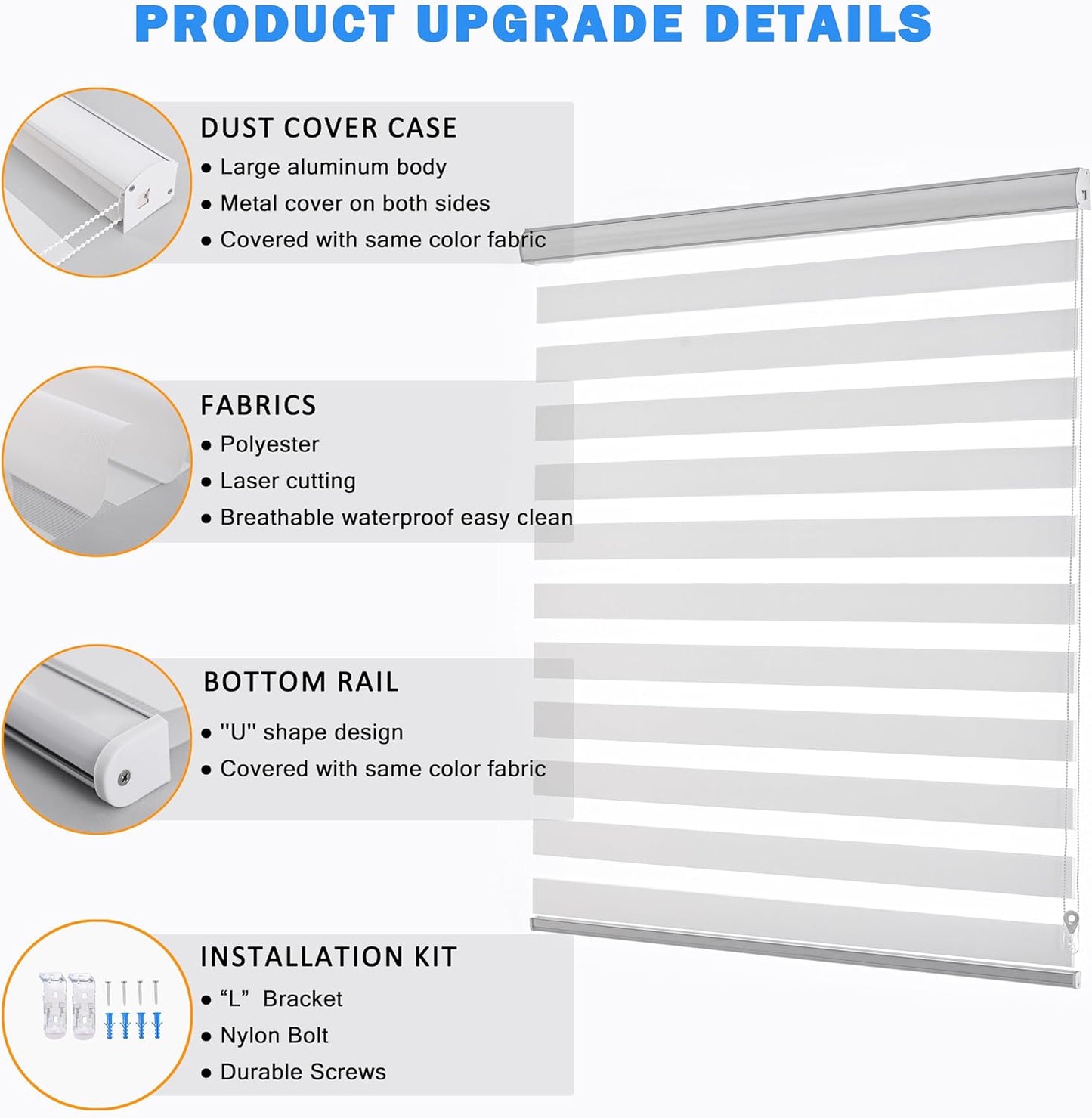 Zebra Blinds for Windows Dual Layer Light Filtering Privacy Free-Stop Sheer Shades Light Control for Indoor Windows Zebra Shades for Living Room(59" W X 72" H, White)