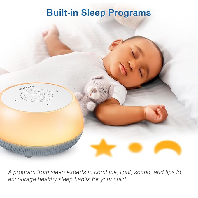 VTech BC8213 V-Hush Junior Sleep Training Soother with 40 Stories, Songs & Sounds - Record Your Own Voice, Portable Bluetooth Speaker, Multi-Color Night Light & Ceiling Projector