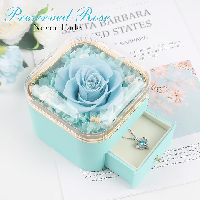 Beferr Gifts for Mom Preserved Real Rose with Necklace Eternal Roses Forever Flowers for Delivery Christmas Anniversary Birthday Mothers Day Flower Gifts for Women Her Grandma Wife Daughter Girlfriend