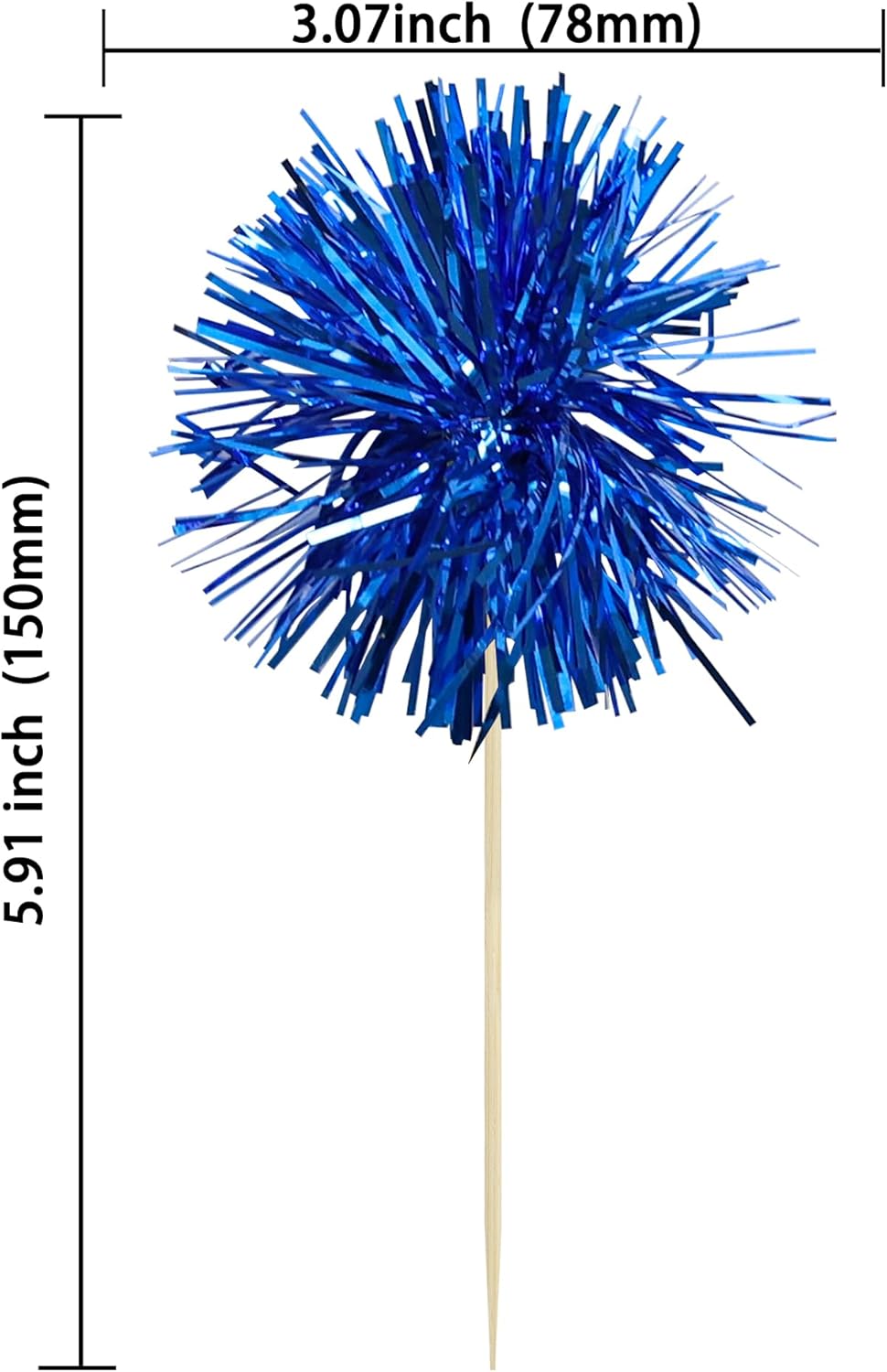 Ephlyn 30Pcs Foil Firework Cupcake Toppers Sparkles Fireworks Sticks Birthday Decorations Sparkle Tinsel Cocktail Fruit Toothpick for Birthday Wedding Graduation Party Cake Decorations Blue
