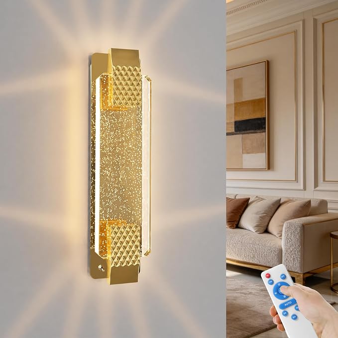 camuucci Battery Operated Wall Sconce, Rechargeable Gold Light 1 Pack | Wireless Wall Lamp with 12000mAh Battery，Not Hardwired Wall Fixture for Bedroom Living Room - 14.5 Inches