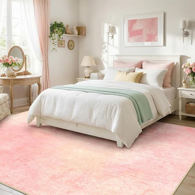 RELEANY Washable Area Rugs 8'x10' Non-Slip Modern Abstract Soft for Living Room Entryway Bedroom Nursery, Print Pattern, Light Pink