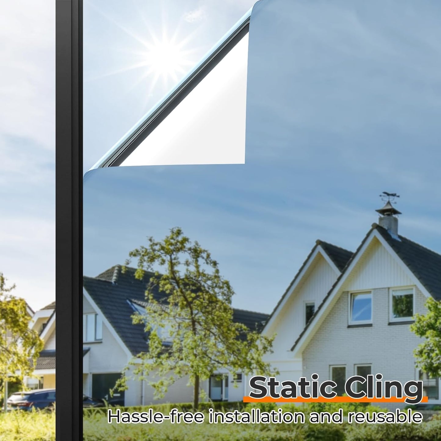 DOWELL Window Privacy Film, One Way Window Tint for Home, Static Cling Anti UV Sun Blocking Reflective Mirror Film, Heat Control See Out Not in Glass Tinting, Silver, 23.6" x 118"