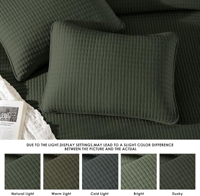 WRENSONGE King Size Quilt-3 Pieces Lightweight Bedspreads Dark Green King Quilt Bedding Set for All Seasons, Soft Summer Coverlet with 2 Pillow Shams Suitable for Bed, Couch, Quilt Blanket