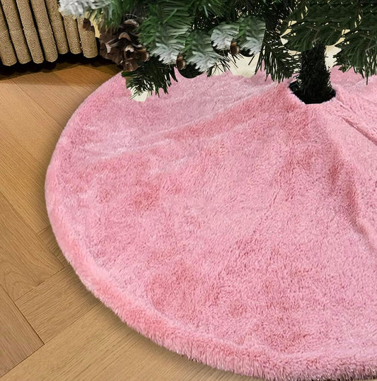 AOGU 36 Inch Faux Fur Christmas Tree Skirt Pink Shiny Plush Skirt for Merry Christmas Party Christmas Tree Decoration