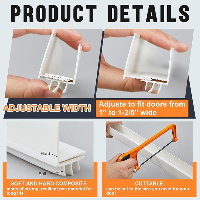 Pickmesh 4 Pcs 36 Inch Adjustable Storm Door Sweep for 1 to 1-2/5 in Bottom Seal Replacement Parts Under Draft Stopper Weather Stripping Threshold (White)