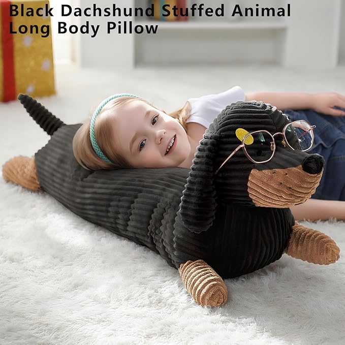 Dachshund Stuffed Animal 36 in Black, Weiner Dog Stuffed Animal Long Body Pillow, Cute Funny Large Dachshund Toys Plush Decor Ideal Gift for Kids and Adults