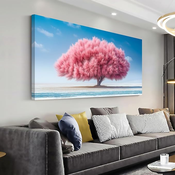 Ggaafet Pink Tree Wall Art for Living Room Canvas Oil Painting Prints Beautiful Warm Landscape Art Deco Modern Artwork Office Bedroom Family Dining Room Decor Large