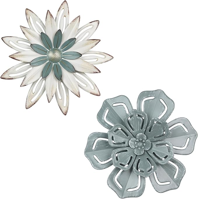 hogardeck Metal Flower Wall Decor, 2 PCS 11" Metal Farmhouse Wall Decor, Floral Metal Wall Art for Indoor Outdoor, Boho Wall Decor for Bathroom, Living Room, Kitchen, Bedroom, Porch, Garden, Yard