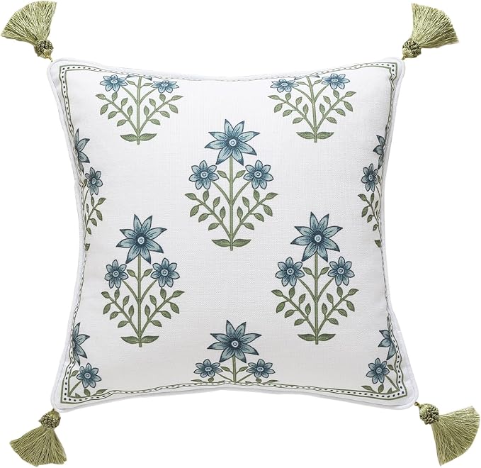 ISAENNE Designer Vintage Linen Throw Pillow Cover,18"x18"-Mosella B | French Elegant Square Decor Pillow Cover,Concealed Zipper Design,Floral Pattern,Sofa,Bedroom,Living Room,Lounge Chairs