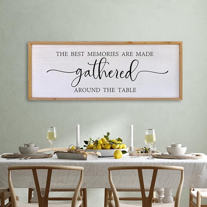 The Best Memories Are Made Gathered Around The Table Wall Decor 40"x15" Large Rustic Farmhouse Dining Room Wood Framed Modren Signs Kitchen Home Simple Hanging Wall Art (Wood)