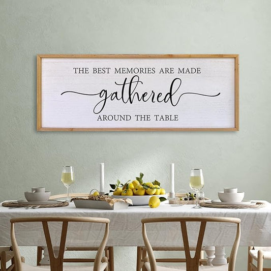 The Best Memories Are Made Gathered Around The Table Wall Decor 40"x15" Large Rustic Farmhouse Dining Room Wood Framed Modren Signs Kitchen Home Simple Hanging Wall Art (Wood)