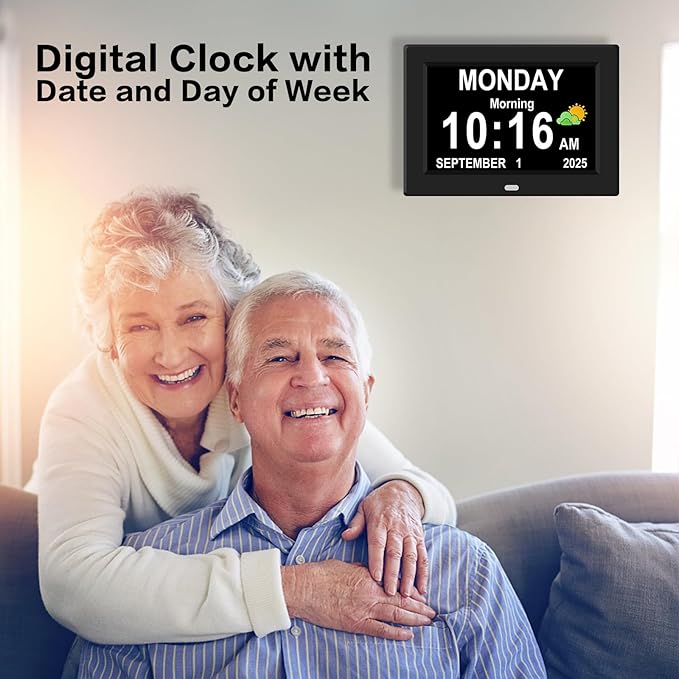 11'' Large Display Digital Alarm Clock for Seniors Date Day of Week Digital Calendar for Elderly Electric Digital Clocks 12 Alarms 4 Colors Desk Clocks Alzheimers Dementia Clock Auto DST/Dimmer
