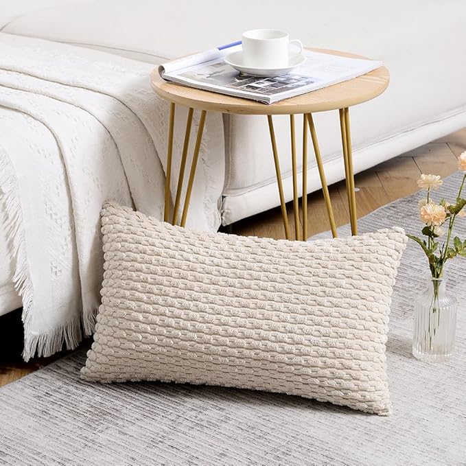 Fancy Homi 2 Packs Tan Decorative Throw Pillow Covers 12x20 Inch for Couch Bed Sofa, Modern Farmhouse Boho Home Decor, Soft Cute Plush Corduroy Cushion Case 30x50 CM