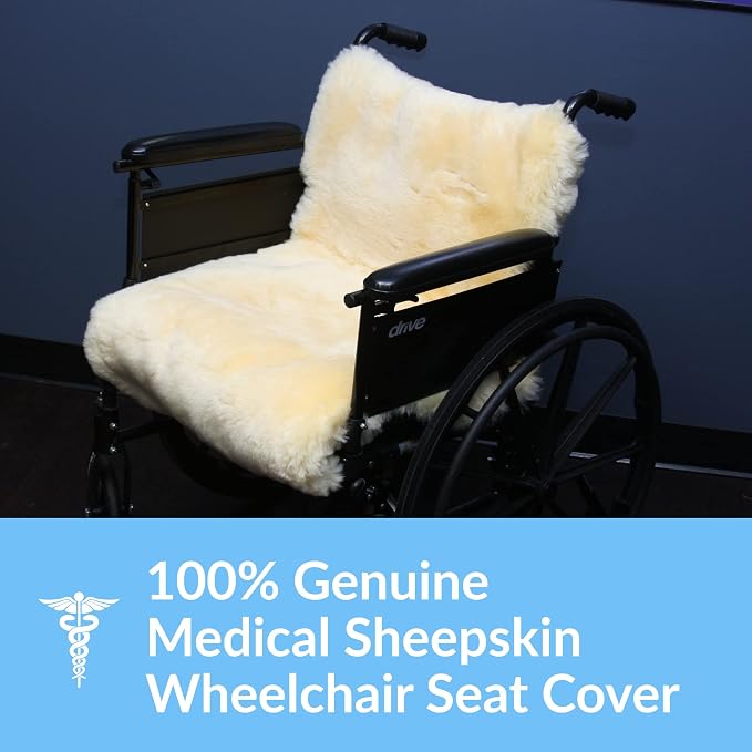 Sheepskin Ranch Natural Wool Wheelchair Seat Cover, Cushion for Pain Relief, Discomfort, Skin Irritation Mobility Chair Cover