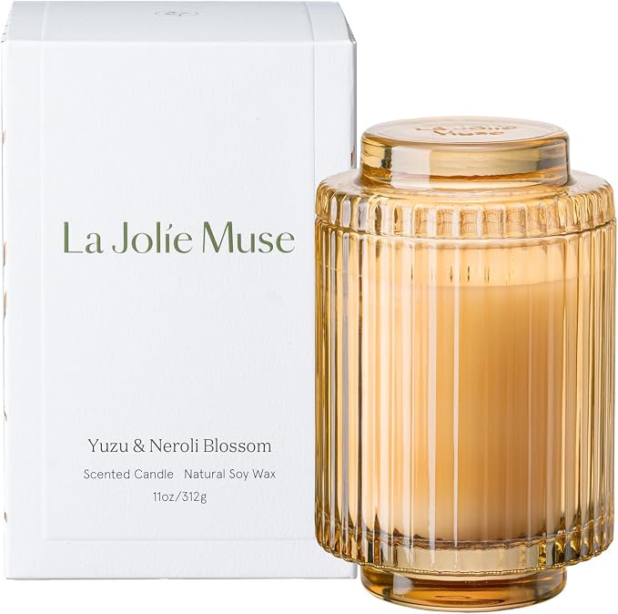 LA JOLIE MUSE Citrus Candle, Yuzu & Neroli Blossom Candle, Scented Candle Gifts for Women&Men, Natural Soy Candles, Long Burning Luxury Jar Candle, 11oz