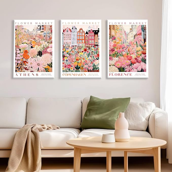 SYYANKK Flower Market Wall Art Floral Canvas Pictures Colorful Botanical Wall Decor Wildflower Prints Painting Pink and Purple Flower Poster Artwork for Bedroom Living Room 12x16x3 Inch Ready to Hang