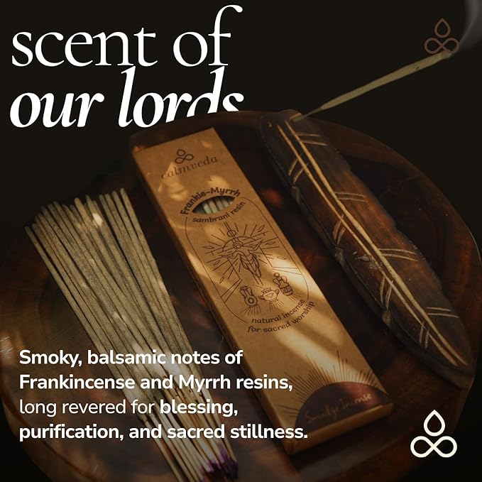 Organic Frankincense Resin Incense Sticks - (24+ Smudge Incense, 9 Inches) Thick Church Incense for Catholic Worship with Frankincense & Myrrh Resin (Loban Olibanum Incense)