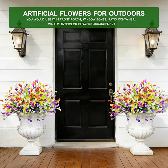TURNMEON 20 Bundles Calla Lily (400 Heads) Artificial Flowers for Outdoors, Fake Plants UV Resistant Faux Plastic Fake Flowers for Indoor Planter Porch Gardens Home Summer Cemetery Decor(Color Mix)
